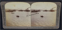 Stereoscope Card Russian Ships Port Arthur 1904