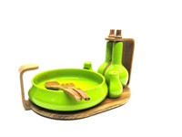 Mid Century Olive Green Salad Bowl Set