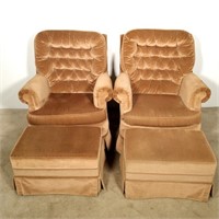 (2) Button Back Chairs with Ottomans