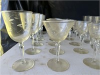 Lot of 31 Libby Windswept Etched Glasses