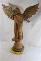 Lg Carved Wooden Angel w/ Trumpet