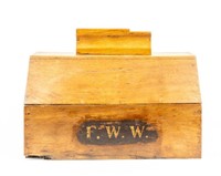 Vintage Oak Wood Shoe Shine Box Initialed F.W.W.