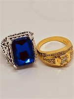 Mens Pinky Rings Large sapphire blue stone , and