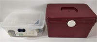 SEWING BOX & NOTIONS incl RUBBERMAID TOTE