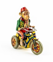 1940s Tin Litho Monkey On Tricycle Key Wind Toy