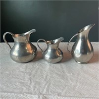Lot of 3 Pewter Pitchers Made in Holland