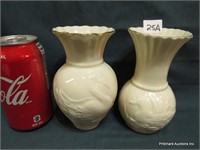 2 Belleek China Collectors Society Bird Vases