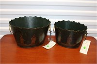 (2) Hand Finished Green Tole Planters