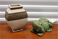 Large Ceramic Frog & Vase