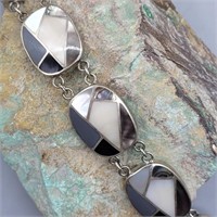 STERLING SILVER ONYX, MOTHER OF PEARL, ABALONE