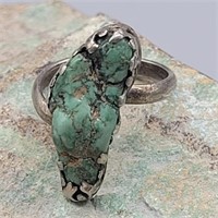 STERLING SILVER & RAW TURQUOISE RING SZ 5