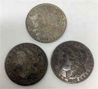 1886, 1890-S, 1897-S Morgan Silver Dollars.