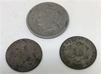 1865 3 Cent Nickels, 1852, 1853 Silver 3 Cent