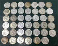 41 40% Silver Clad Kennedy Half Dollars.