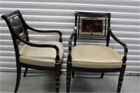 Pair of Black Lacquered Chairs w/Upholstered Seats