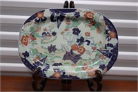 Oriental Motif Platter, Scenic with Flowers