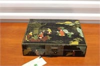 Black Lacquered Box with Oriental Scene & Figures