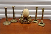 Brass Frog Stand with Marble Egg (7.5" tall) &