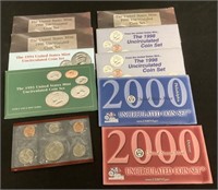 9 U.S. Mint Philadelphia & Denver Unc. Coin Sets.
