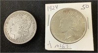 1896-S Morgan, 1924 Peace Silver Dollars.