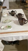 Japan tea pots, glass butter dish, vintage tea