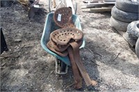 4 Rusty Tin Implement Seats