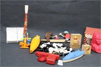 (A) WOOD TOY, INDIAN HEAD MOLD, CHESS PIECES,