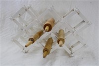 (B) 4 WOOD ROLLING PINS, WINE RACK