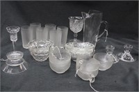 (C) CLEAR GLASS ICE CREAM DISH, GLASSES,