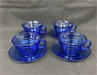 4-Hazel Atlas Modern Tone Cobalt Cup & Saucer Sets