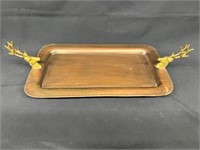 Copper Serving Tray w/ Brass Stag handles 22.5"L