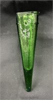 Vtg Green Glass Trumpet Wall Pocket Vase 8.25L