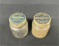 2-Vtg Chesebrough Vaseline Glass Jars w/ Lids