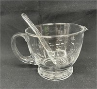 (1st) Small Vintage Crystal Pitcher w/ Ladle 4"