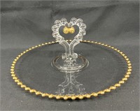 Imperial Candlewick Handled Pastry Tray w/Gold Rim