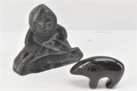 Signed Inuit Soapstone Sculpture & Pottery Bear