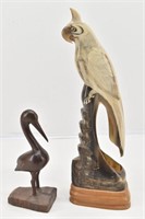 Parrot Carved on Buffalo Horn & Ironwood Pelican