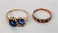 10K 1g Ring & Hallmark Ring w/ Blue Gems