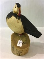 Puffin Decoy on Wood Stand by Jim Gibbs-1990