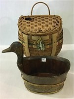 Lot of 2 Including Contemp. Fishing Creel Basket