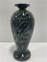 Art Glass Vase Signed - 8.5 " Tall (green tones)