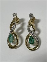 14 kt Gold Emerald and Diamond Dangle Stud
