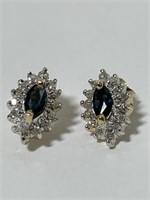 14 kt Gold Blue Sapphire and Diamond Stud Earrings