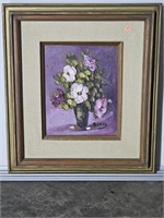 Purple flower oil painted in 16x18" wood frame