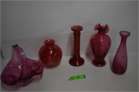 Five Pieces Of Cranberry Glass