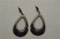 Sterling Silver Teardrop Earrings w/ Diamonds