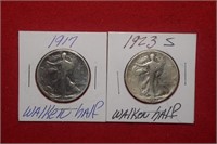1917 & 1923-S Walking Liberty Half Dollars