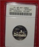 2000-S Virginia Silver Quarter  PF68 Heavy Cameo