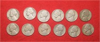 (12) Jefferson Nickels 1940-1949D - One 1942S