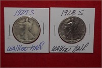 1927 & 1928-S Walking Liberty Half Dollars
